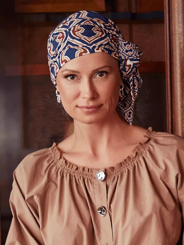 Headscarf Beatrice - Endless shapes of Blue  - chemo headwear / alopecia headscarf
