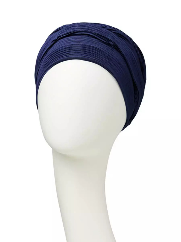 Turban Luna Dark Blue Plissé - chemo hat / alopecia turban