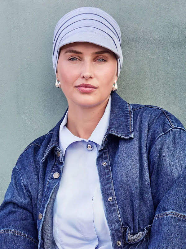 Cap HocYoga - Light Blue Melange - chemotherapy headwear / alopecia cap 