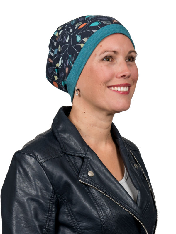 Top Mix Navy Leaves - chemo hat / alopecia hat