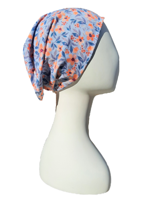 Top Tio Flowers Rusty/Blue - chemo hat / alopecia hat