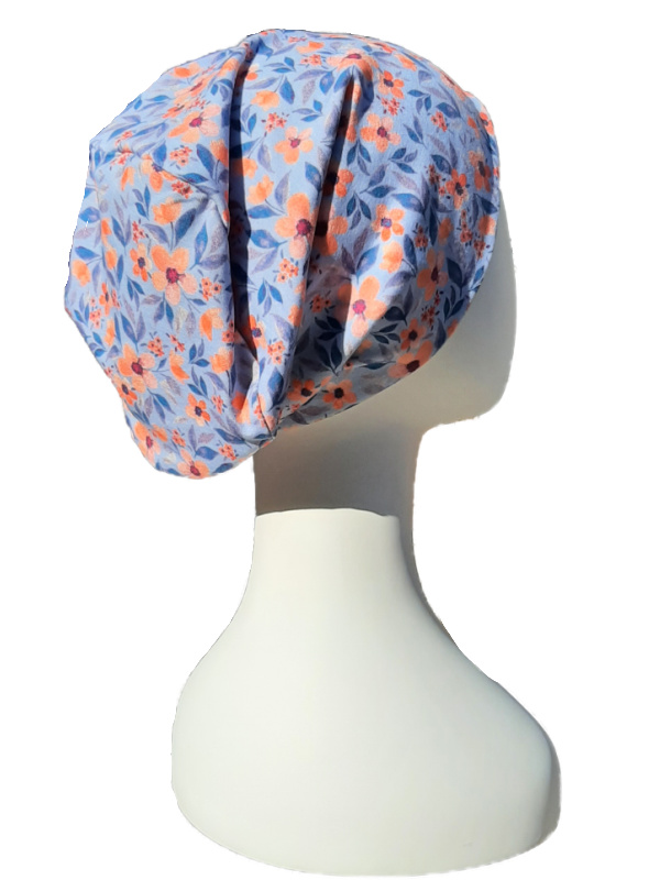 Top Tio Flowers Rusty/Blue - chemo hat / alopecia hat