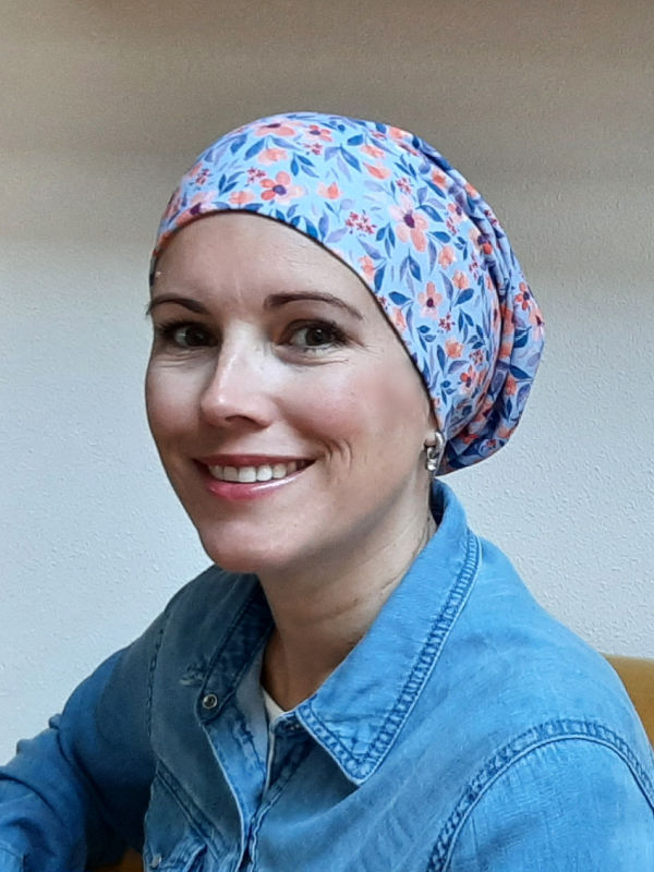 Chemo mutsjes  chemo muts Top Tio Flowers Rusty/Blue - alopecia vrouwen