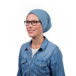 Top Tio licht blauw denim - Mooihoofd - chemo mutsje / alopecia mutsje Hippe chemo mutsjes winkel - Top Tio licht blauw denim - Mooihoofd