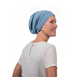 Top Tio licht blauw denim - Mooihoofd - chemo mutsje / alopecia mutsje Hippe chemo mutsjes winkel - Top Tio licht blauw denim - Mooihoofd