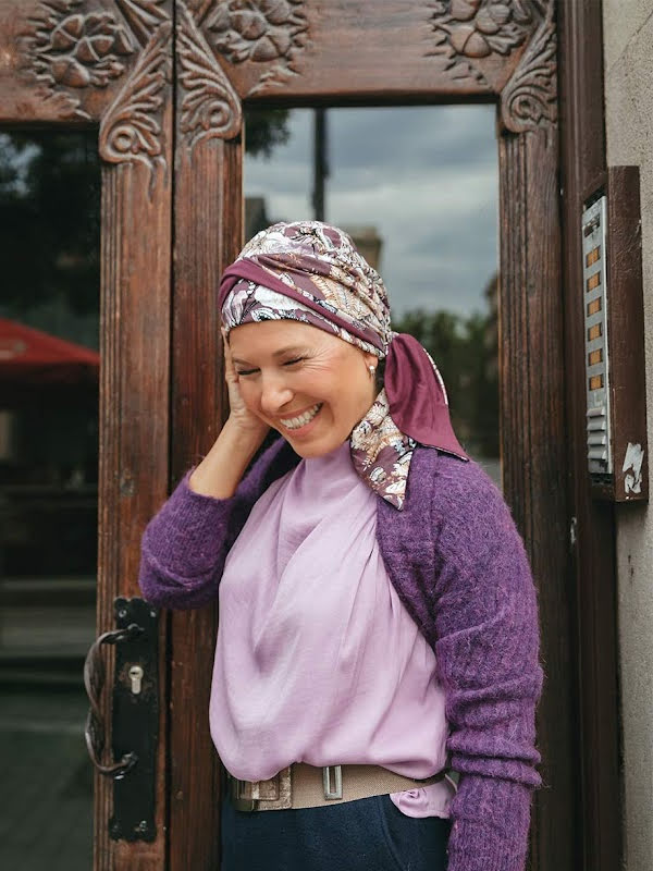 Headscarf Doris - Flowers Mauve  - chemo headwear / alopecia headscarf