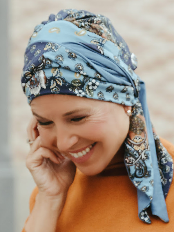 Headscarf Doris - Garden Blue  - chemo headwear / alopecia headscarf