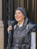 Hoofddoekjes chemo sjaaltjes chemo mutsjes - Sjaalmutsje Doris glowing - striped grey