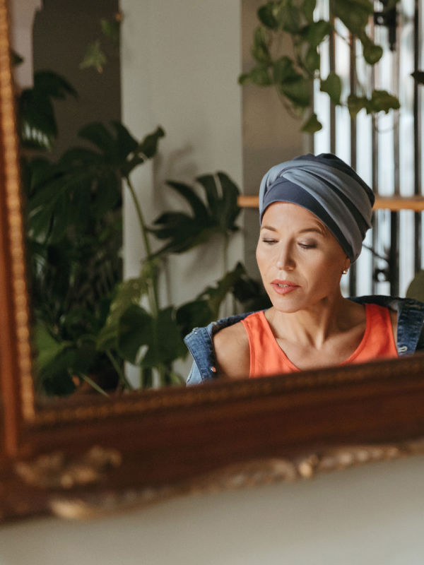 Turban Lidia - Cotton duo marine - cancer hat / alopecia headwear