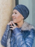 Hat Lucia - Glowing striped blue - chemo hat / alopecia headwear