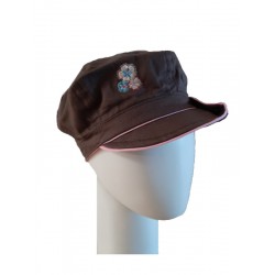 Kids Pet bakerboy Button brown and pink - chemo hoofdbedekking voor meisjes