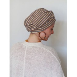 Hat Maya Stripes Cream - chemo headwear / alopecia headcover