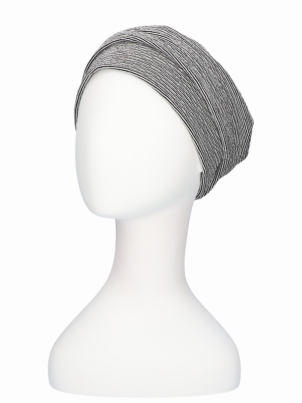 Hat Maya striped black/white - alopecia hat / chemo hat