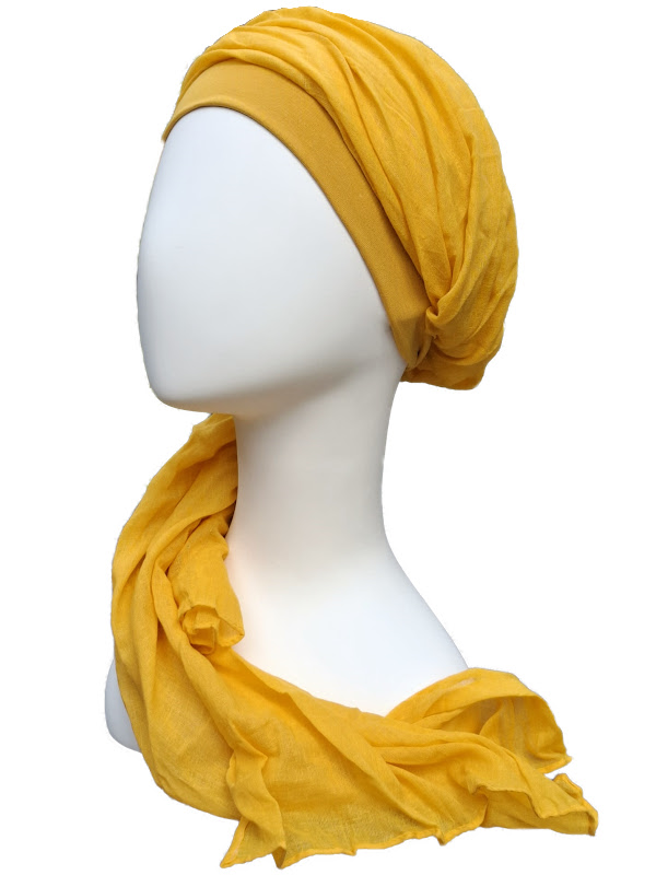 chemo mutsjes Lookhatme - Sjaalmutsje New Delhi Oker - chemo hoofdsjaal / alopecia sjaal
