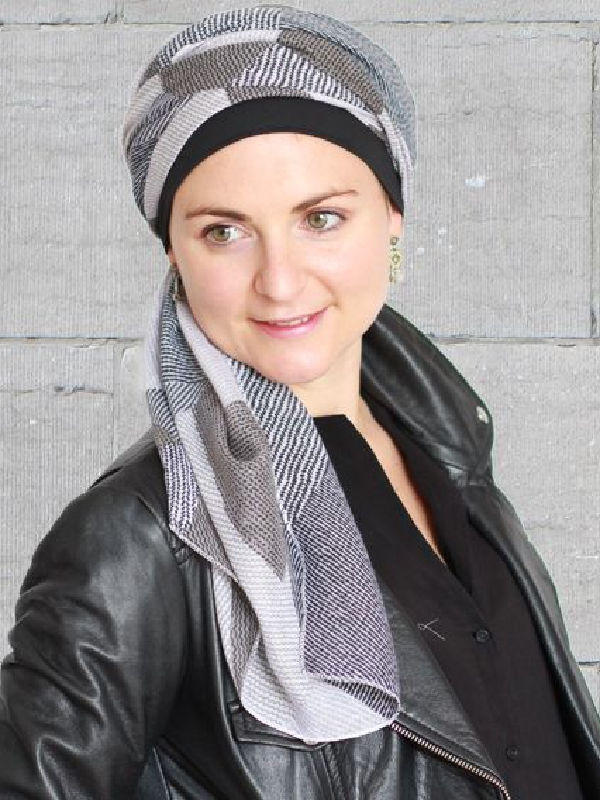 Scarf-hat New Delhi Black Grey - chemo headscarf / alopecia scarf