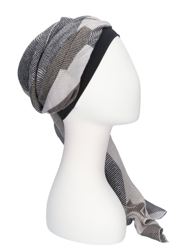 Scarf-hat New Delhi Black Grey - chemo headscarf / alopecia scarf