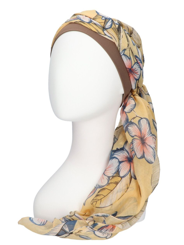 Scarf-hat New Delhi Yellow Flowers - chemo headscarf / alopecia scarf