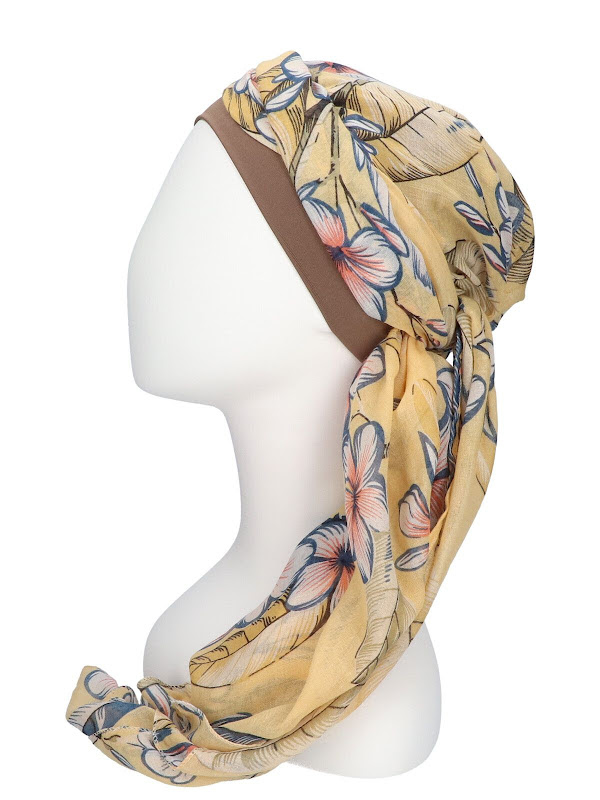 Scarf-hat New Delhi Yellow Flowers - chemo headscarf / alopecia scarf