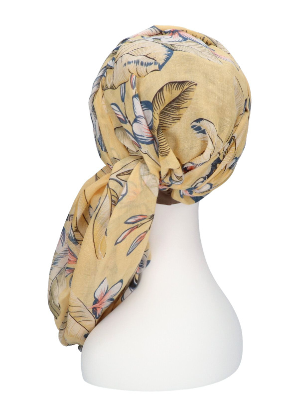 Scarf-hat New Delhi Yellow Flowers - chemo headscarf / alopecia scarf