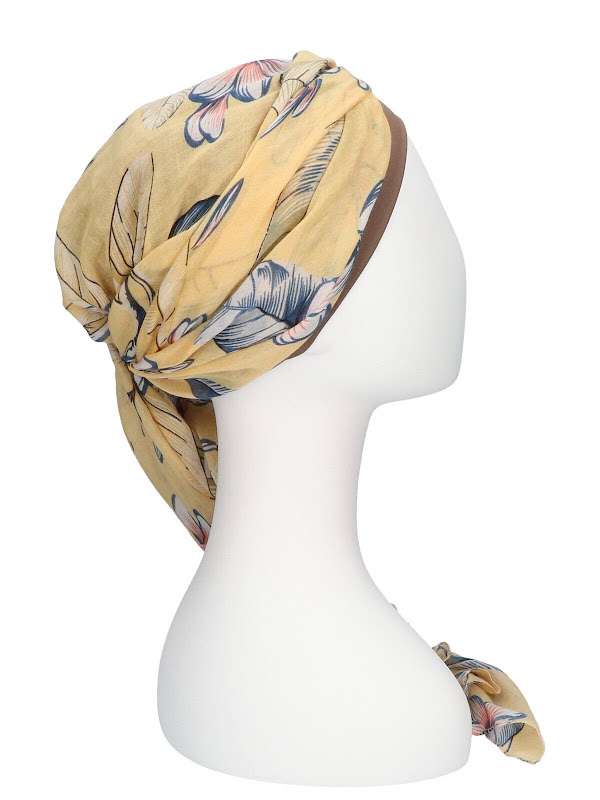 Scarf-hat New Delhi Yellow Flowers - chemo headscarf / alopecia scarf