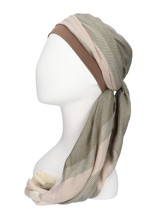 Scarf-hat New Delhi Green Squares - chemo headscarf / alopecia scarf