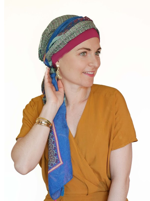 Scarf-hat New Delhi Fantasy Framboise Print - chemo scarf / alopecia scarf Scarf-hat New Delhi Fantasy Framboise Print - chemo scarf / alopecia scarf