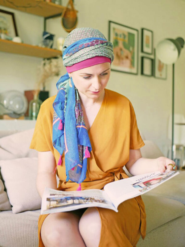 Scarf-hat New Delhi Fantasy Framboise Print - chemo scarf / alopecia scarf Scarf-hat New Delhi Fantasy Framboise Print - chemo scarf / alopecia scarf