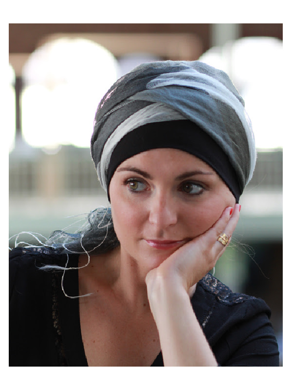 Scarf-hat Black-Grey - chemo headscarf 